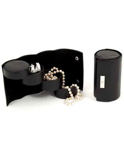 Bey-berk Monogrammed Leatherette 3-level Jewelry Roll (a-z) In Black