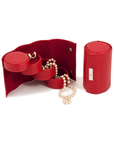 Bey-berk Monogrammed Leatherette 3-level Jewelry Roll (a-z) In Red
