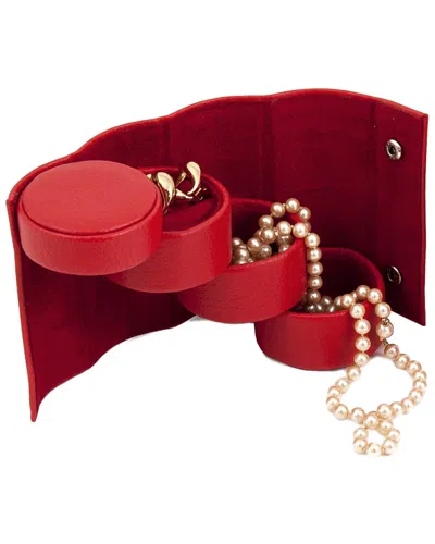 Bey-berk Monogrammed Red Leatherette 3-level Jewelry Roll In Multi