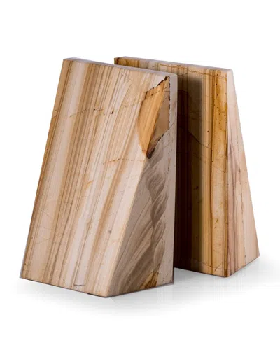 Bey-berk Natural Marble Wedge Bookend In Tan