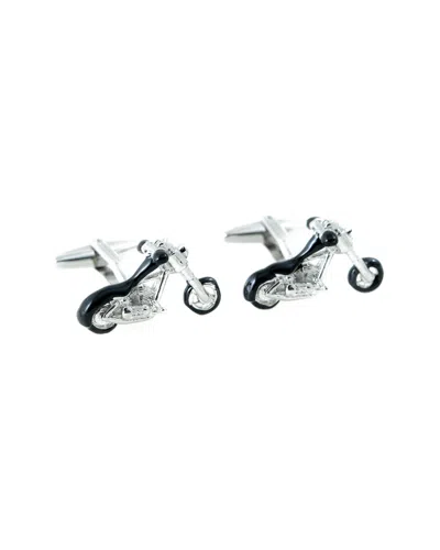 Bey-berk Rhodium Plated & Black Enamel Motorcycle Design Cufflinks