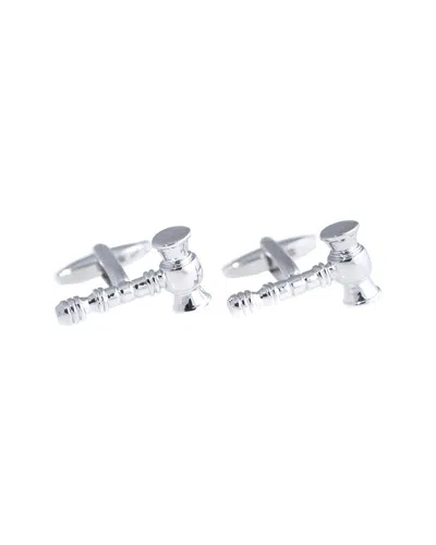 Bey-berk Rhodium Plated Gavel Design Cufflinks In Metallic