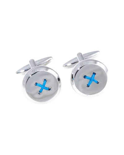 Bey-berk Rhodium Plated Round Cufflinks In Gray