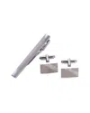 Bey-berk Rhodium Plated Satin Finish & Striped Design Cufflinks & Tie Pin Set