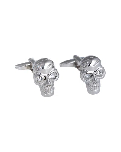 Bey-berk Rhodium Plated Scull Design Cufflink In Gray