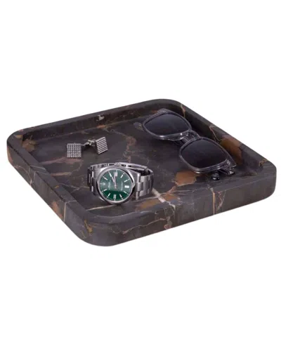 Bey-berk Robbie Genuine Marble Tray & Catch-all In Brown