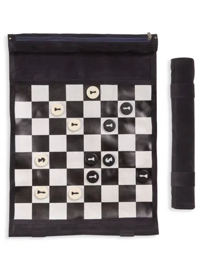 Bey-berk Kids' Roll-up 12.5-inch Suede Travel Chess Set In Black