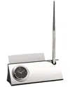 Bey-berk Silver Plated Desk Quartz Clock With Business Card