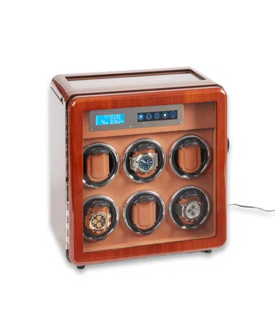 Bey-berk Six Watch Winder And Four Watch Storage Burlwood Finish In Brown