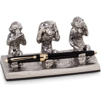 Bey-berk Three Wise Monkeys Pen Stand In Gray