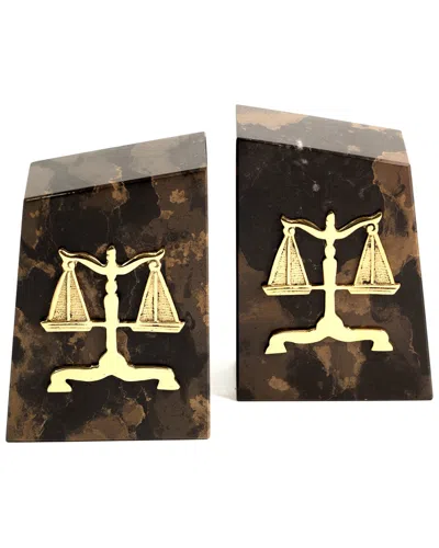 Bey-berk Tiger Eye Marble Bookends In Multi