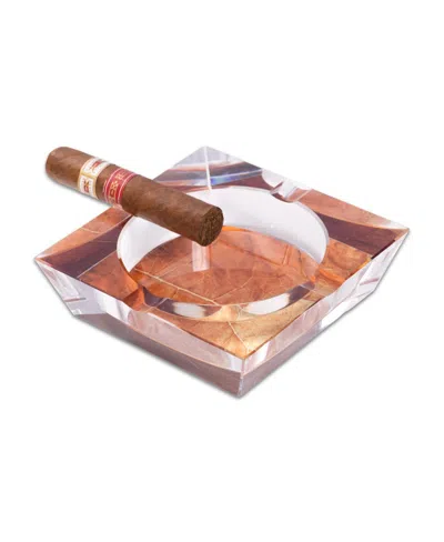 Bey-berk Tobacco Leaf Design Crystal Ashtray With Four Cigar Rests In Multi