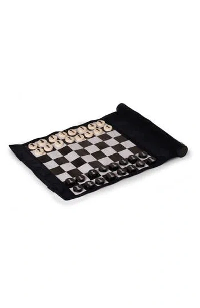 Bey-berk 12.5in Suede Roll Up Travel Chess Set In Navy