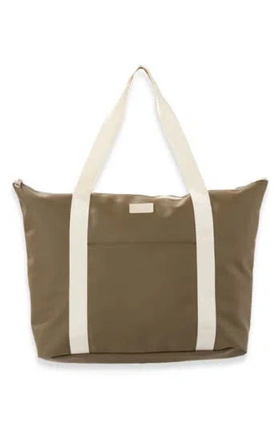 Bey-berk Vinyl Coated Nylon Tote In Green