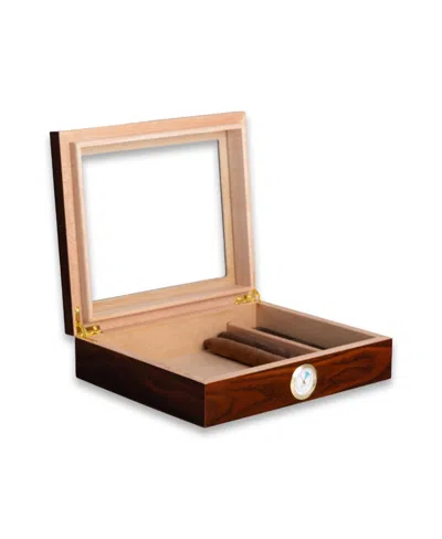 Bey-berk Walnut Finish 12 Cigar Humidor With Hygrometer. In Brown