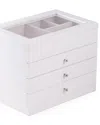 Bey-berk White Wood Jewelry Case With 3 Drawers