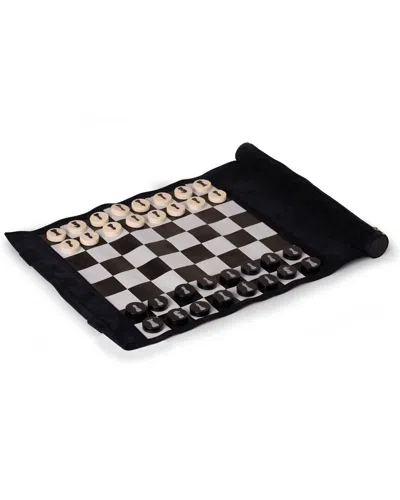 Bey-berk 12.5in Suede Roll Up Travel Chess Set In Black