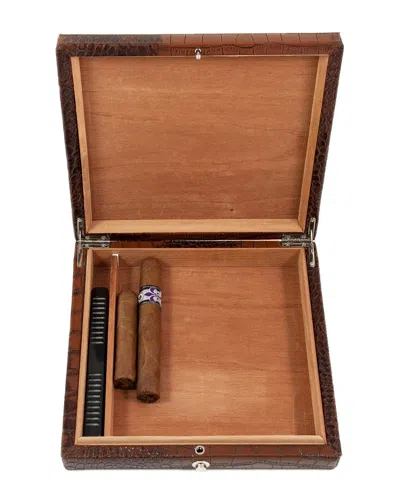 Bey-berk 12-cigar Leather Humidor In Brown
