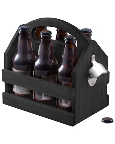 Bey-berk 6-bottle Black Solid Wood Caddy
