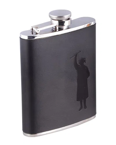 Bey-berk 6oz Stainless Steel Black Leather Graduation Flask In White