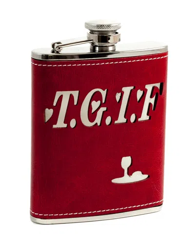 Bey-berk 6oz Stainless Steel Red Leather Tgif Flask
