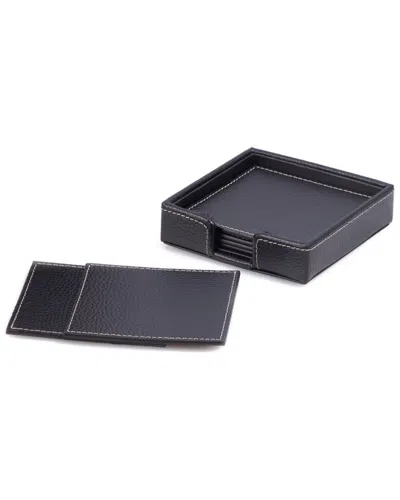Bey-berk 6pc Black Leather Coaster Set