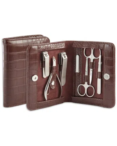 Bey-berk 7pc Croc Manicure Set In Brown