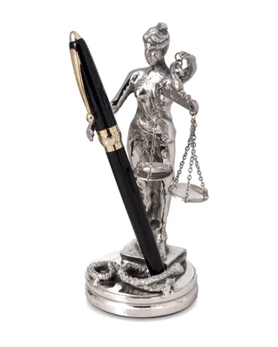 Bey-berk Antique Silver Plated Lady Justice Pen Holder