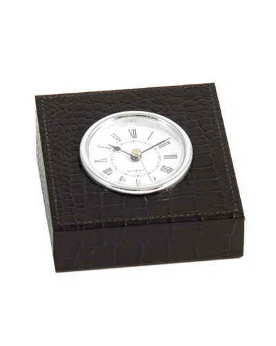 Bey-berk Black Croco Leather Quartz Clock