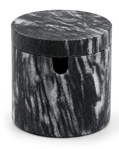 Bey-berk Black Marble Container Jar With Lid & Spoon Cutout