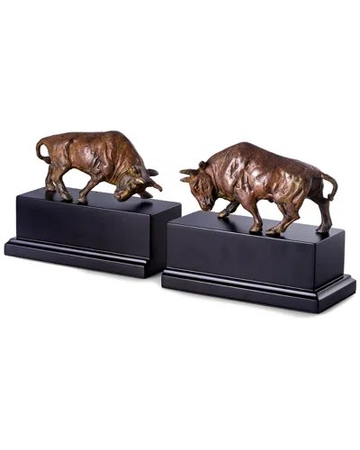 Bey-berk Brass Double Bull Bookends In Black