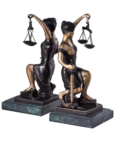 Bey-berk Bronze Kneeling Lady Justice Bookends In Black