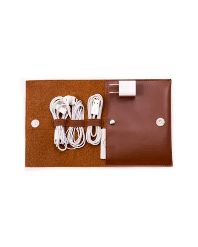 Bey-berk Brown Leatherette Travel Charger Case In White