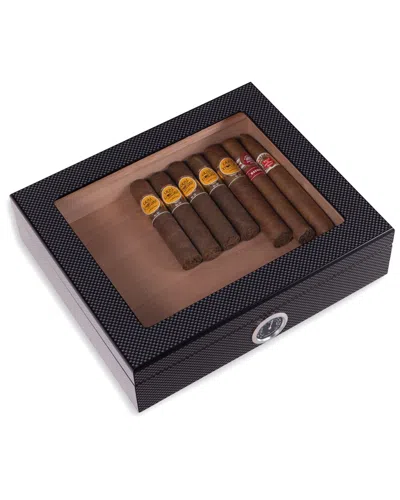 Bey-berk Carbon Fiber Design 20-cigar Humidor With Glass Viewing Top & Cedar Lining In Black