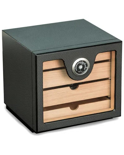 Bey-berk Carbon Fiber Matte Finish Wood Humidor In Black