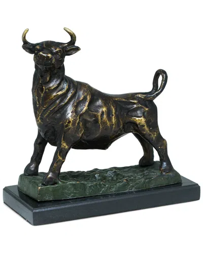 Bey-berk Cast Metal Majestic Bull Sculpture In Black