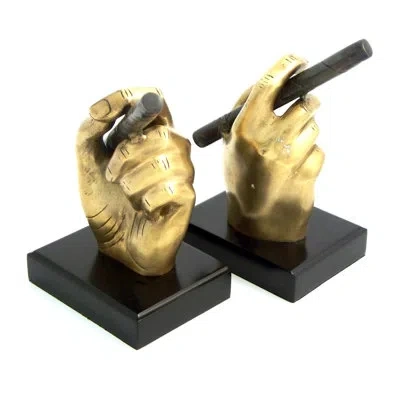 Bey-berk Cigar In Hand Bookends In Gold