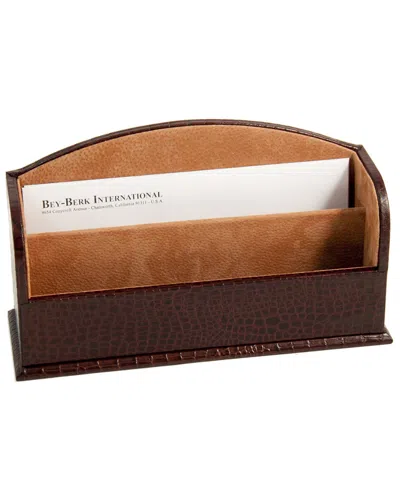 Bey-berk Croco Leather 2-section Letter Rack In Brown