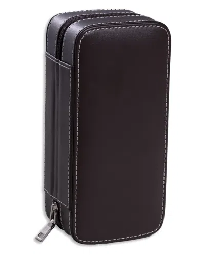 Bey-berk Davidson Brown Leather Double Watch Travel Case In Black