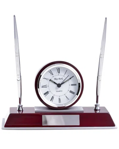 Bey-berk Dresden Lacquered Rosewood Quartz Desk Clock In Brown