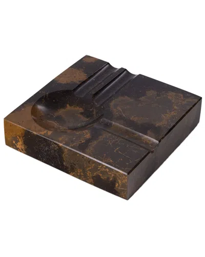 Bey-berk Dylan Two Cigar Marble Ashtray In Brown