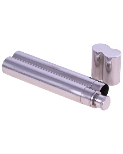 Bey-berk Felix Flask & Cigar Tube In Silver