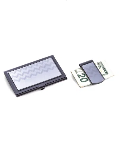 Bey-berk Gunmetal Finished & Silver Plated Money Clip & Business Card Case Set