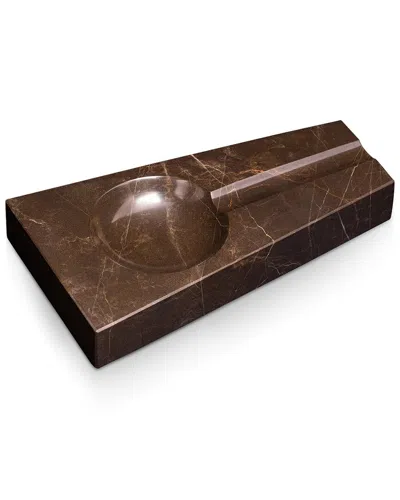 Bey-berk Handcrafted Genuine Amber Emperador Marble Single-cigar Ashtray In Brown