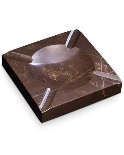 Bey-berk Handcrafted Genuine Marble 4-cigar Ashtray In Amber Emperador Marble In Brown
