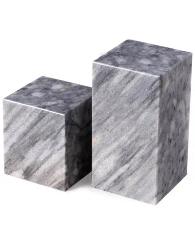 Bey-berk Hathaway Grey Marble Cube Design Bookends In Gray