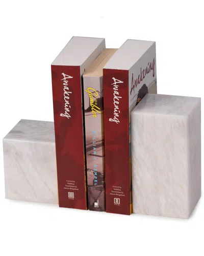 Bey-berk Hathaway White Marble Cube Design Bookends In Multi