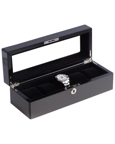 Bey-berk Lacquered Carbon Fiber Steel Gray 5-watch Storage Case In Black