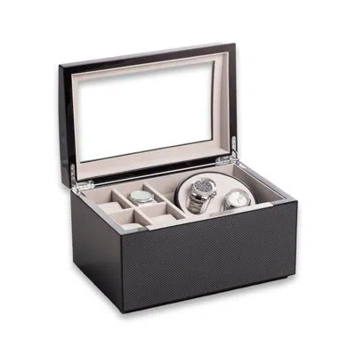 Bey-berk Lacquered Carbon Fiber Watch Box In Black;beige