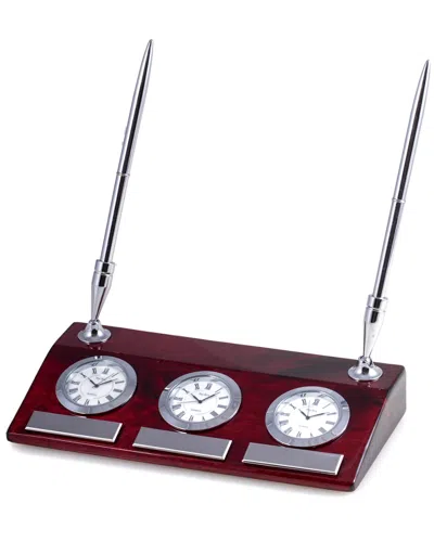 Bey-berk Lacquered Rosewood 3-time Zone Desk Clock